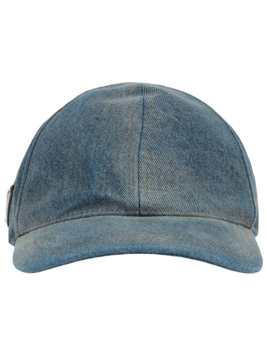 side triangle logo denim ball cap light blue - PRADA - BALAAN 1