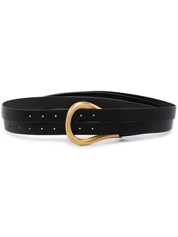 Women's Gold Horsebit Leather Belt Black - BOTTEGA VENETA - BALAAN 1