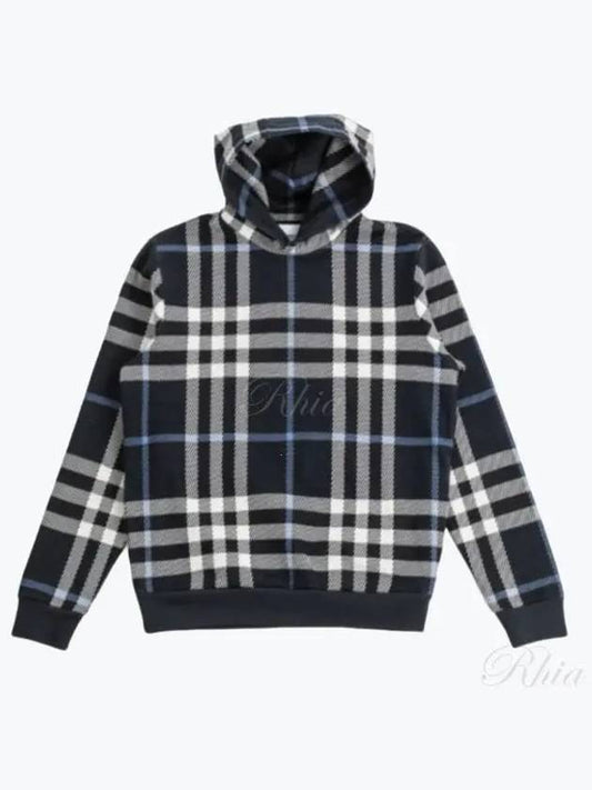 Check Cotton Jacquard Hood White Dark Blue - BURBERRY - BALAAN 2