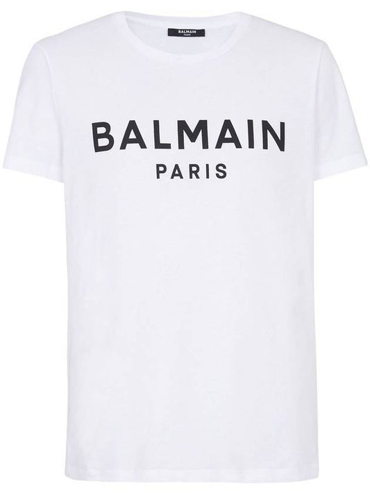 Men's Logo Print Eco Responsible Cotton Short Sleeve T-Shirt White - BALMAIN - BALAAN.