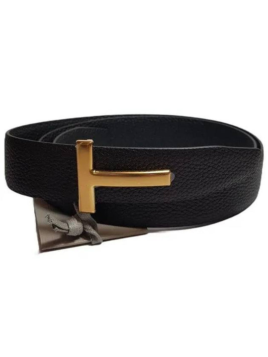 Gold Grain Leather T Icon Belt Brown Black - TOM FORD - BALAAN 2