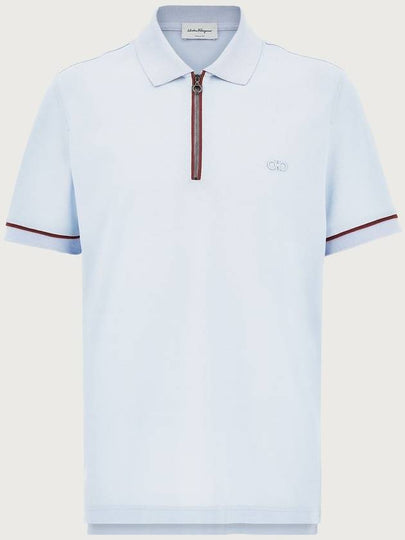 Men's Short Sleeve Cotton Polo Shirt Blue - SALVATORE FERRAGAMO - BALAAN 2