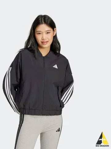 Women s Essential 3S Lifestyle Woven Bomber Jacket BLACKwhite - ADIDAS - BALAAN 1