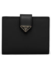 Small Smooth Saffiano Leather Half Wallet Black - PRADA - BALAAN.