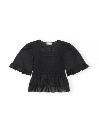 Crinkled Georgette Smock Blouse Black - GANNI - BALAAN 2