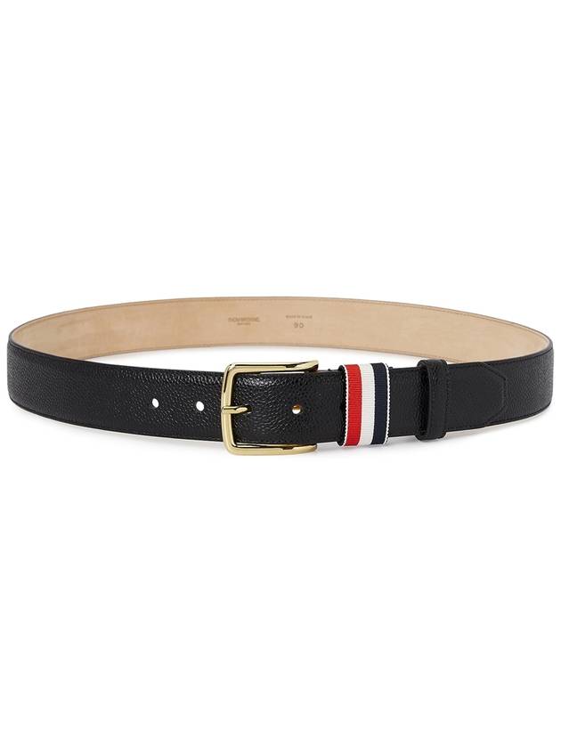 Men's Three Stripes Tab Pebbled Leather Belt Black - THOM BROWNE - BALAAN 3