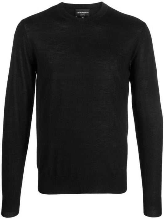 Men s Logo Crew Neck Knit Top Black - EMPORIO ARMANI - BALAAN 1