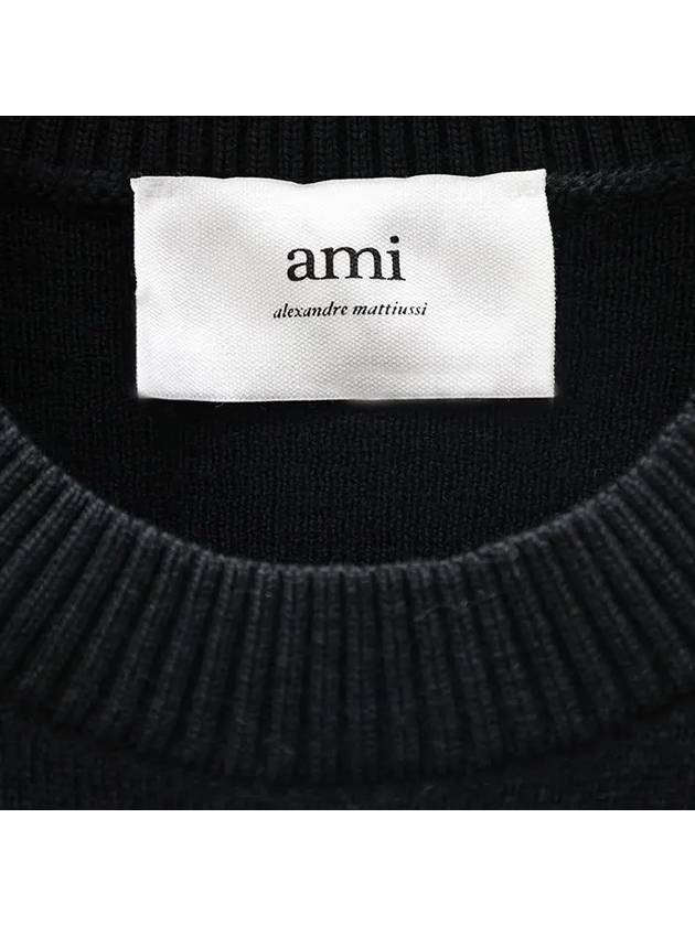 Heart Logo Wool Knit Top Black - AMI - BALAAN 3