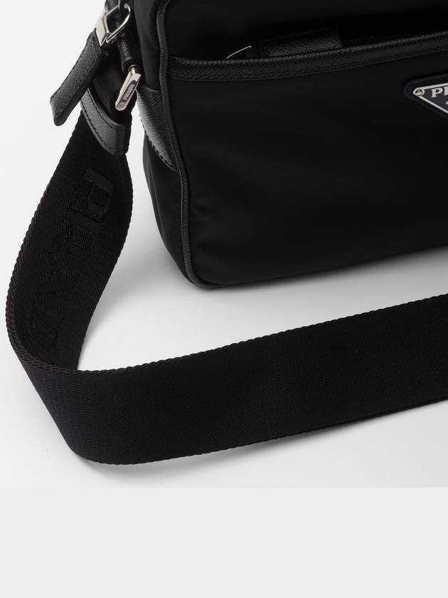 Re-Nylon Saffiano Leather Triangle Logo Cross Bag Black - PRADA - BALAAN 7