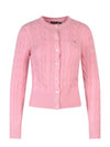 Women's Embroidered Logo Pony Cable Cardigan Pink - POLO RALPH LAUREN - BALAAN 1