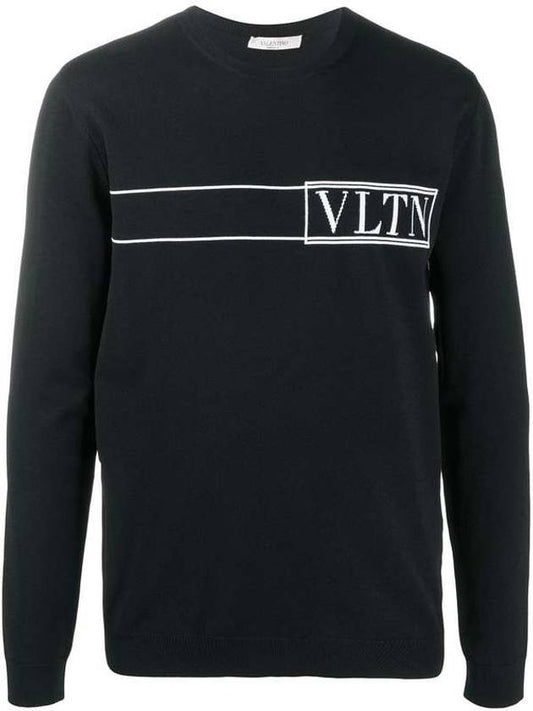 Men's VLTN Logo Intarsia Knit Top Black - VALENTINO - BALAAN.