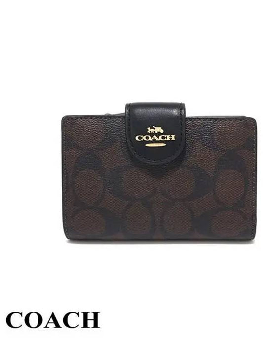 Signature Corner Zipper Medium Half Wallet Brown - COACH - BALAAN 2