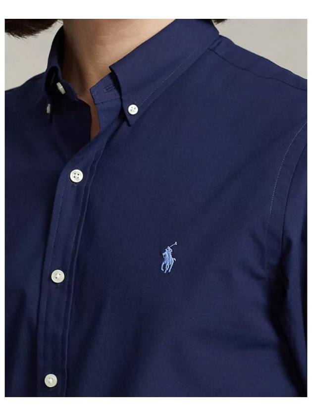 Men's Pony Embroidery Linen Oxford Long Sleeve Shirt Blue - POLO RALPH LAUREN - BALAAN 5