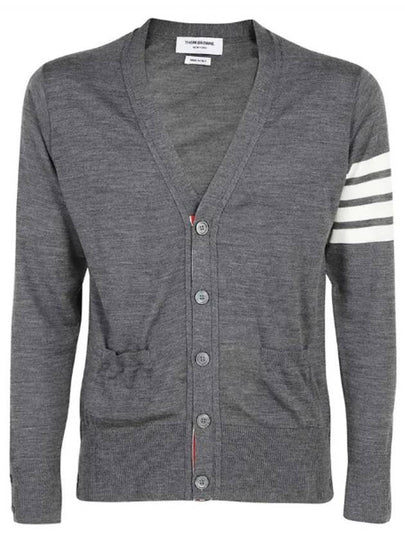 Men's Sustainable Classic Diagonal Wool Cardigan Medium Grey - THOM BROWNE - BALAAN 2