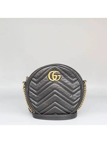 550154 Black color leather GG Marmont mini round gold logo chain cross bag - GUCCI - BALAAN 1