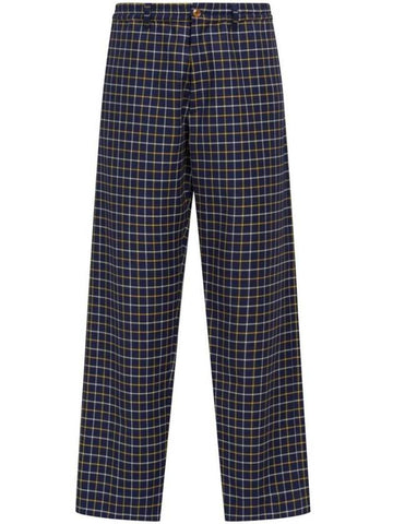 Check Pattern Cotton Straight Pants Navy - MARNI - BALAAN 1