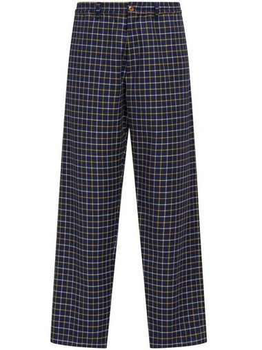 Check Pattern Cotton Straight Pants Navy - MARNI - BALAAN 1