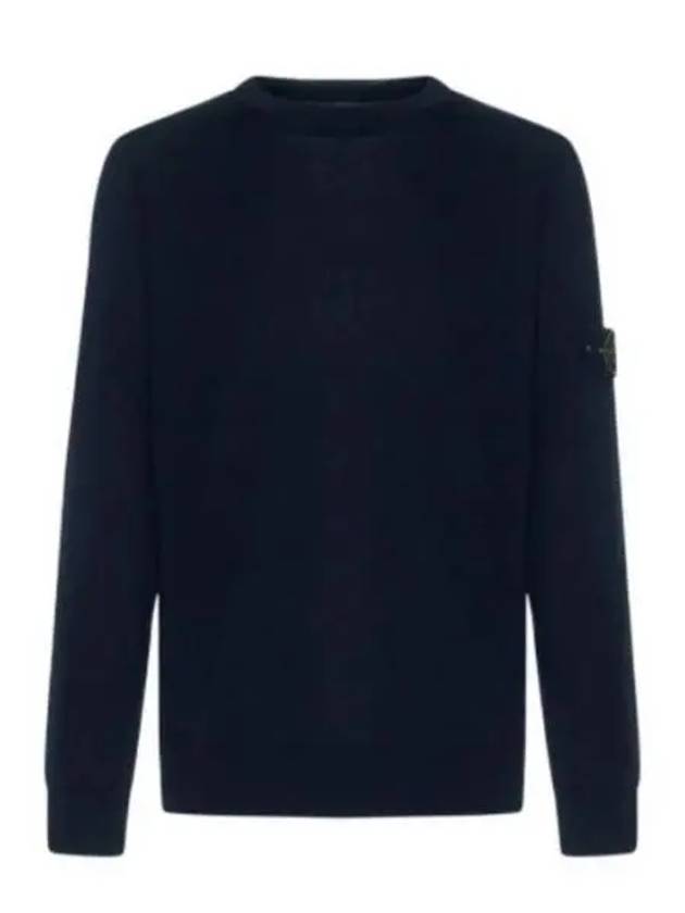 Men's Wappen Patch Crew Neck Wool Knit Top Navy - STONE ISLAND - BALAAN 2