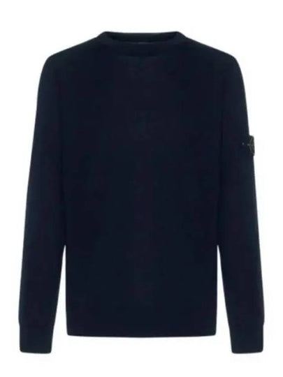 Men's Wappen Patch Crew Neck Wool Knit Top Navy - STONE ISLAND - BALAAN 2