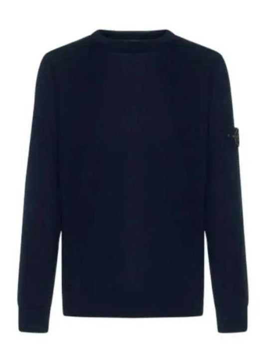 Men's Wappen Patch Crew Neck Wool Knit Top Navy - STONE ISLAND - BALAAN 2