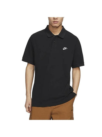 Club Embroidery Logo Cotton Polo Shirt Black - NIKE - BALAAN 1