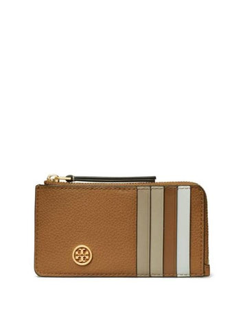 Robinson Logo Embellished Leather Card Wallet Brown - TORY BURCH - BALAAN 1