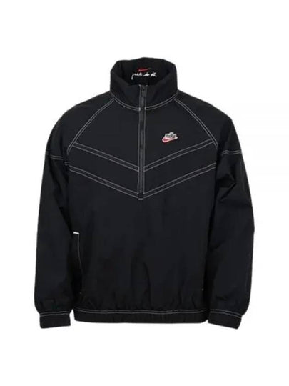 Windrunner White Stitch Half Zip Hooded Jacket Black - NIKE - BALAAN 2