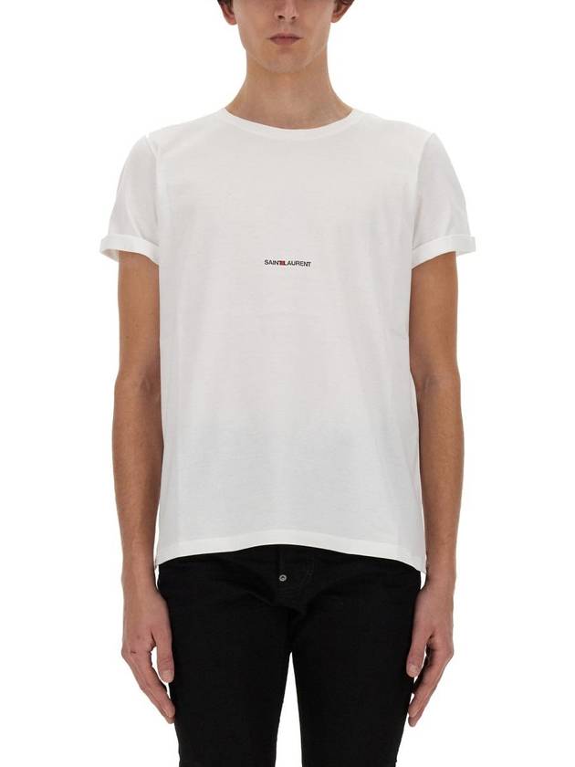 Men's Small Logo Short Sleeve T-Shirt White - SAINT LAURENT - BALAAN 2