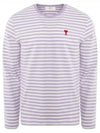 Small Heart Logo Stripe Long Sleeve T-shirt Lilac - AMI - BALAAN 2