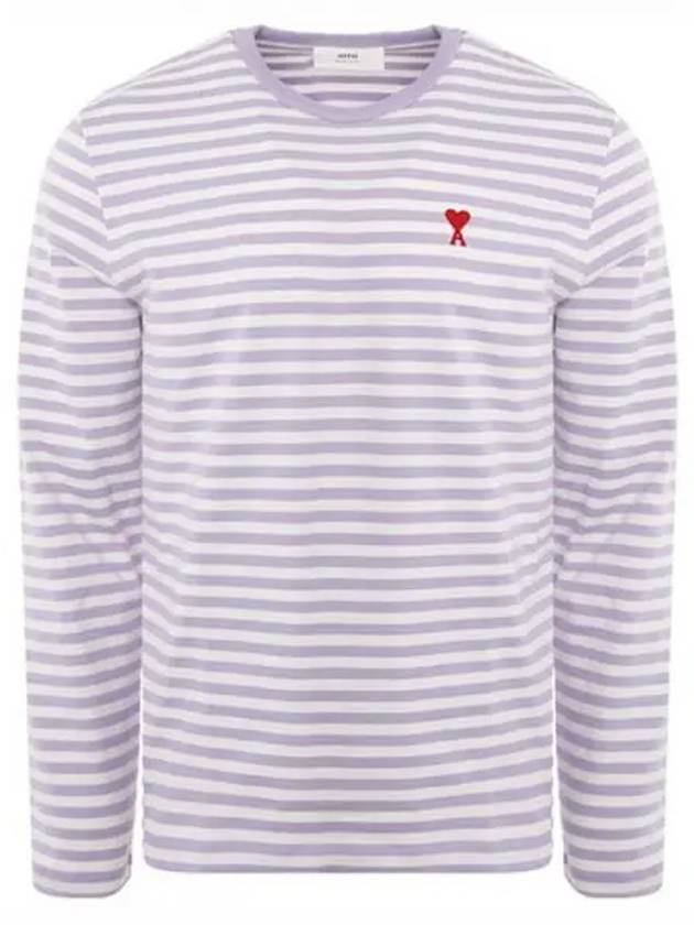 Small Heart Logo Stripe Long Sleeve T-shirt Lilac - AMI - BALAAN 2