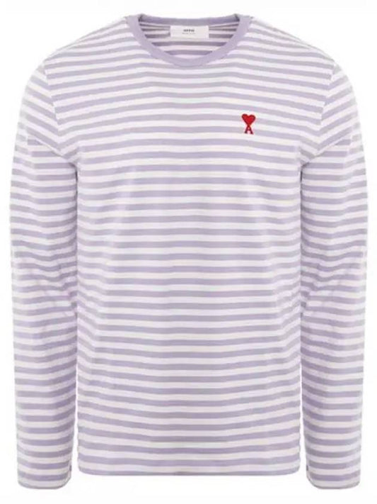 Small Heart Logo Stripe Long Sleeve T-shirt Lilac - AMI - BALAAN 2