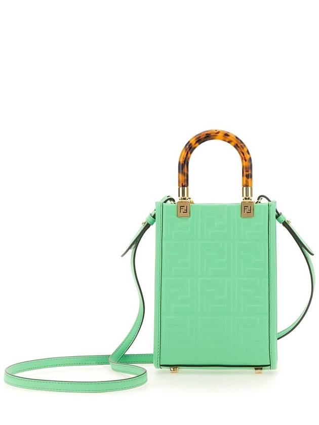 Sunshine FF Motif Small Leather Tote Bag Green - FENDI - BALAAN 4