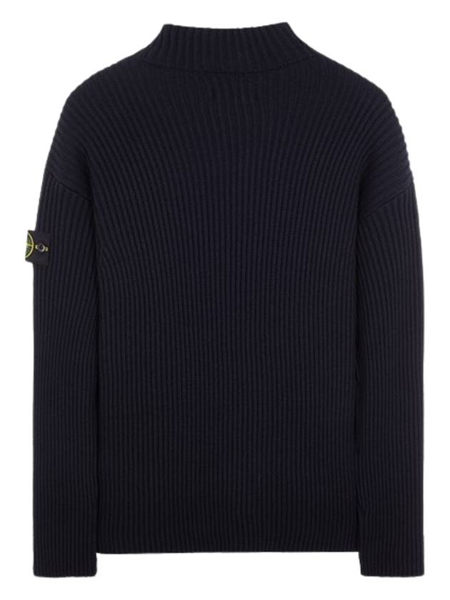 Loose Fit Virgin Wool Half-Zip Knit Top Navy - STONE ISLAND - BALAAN 3