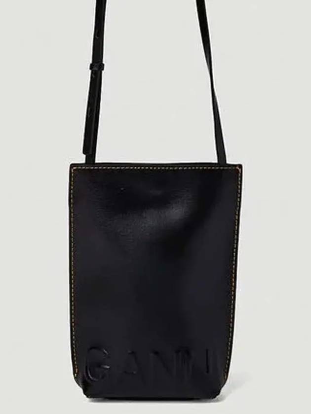 Banner Banner embossed logo strap small leather shoulder bag - GANNI - BALAAN 1