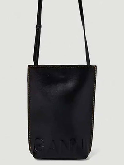 Banner Logo Small Leather Cross Bag Black - GANNI - BALAAN 2