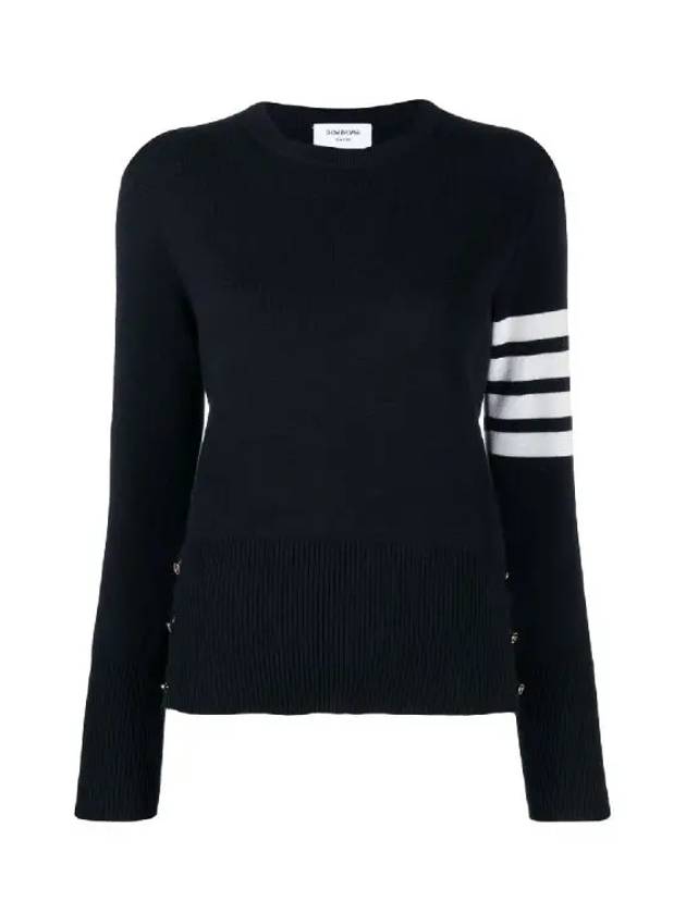 Milano Stitch Crewneck 4-Bar Cotton Crepe Knit Top Navy - THOM BROWNE - BALAAN 2