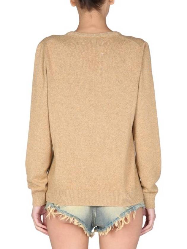 Back Stitch V-neck Wool Cashmere Knit Top Beige - MAISON MARGIELA - BALAAN 3