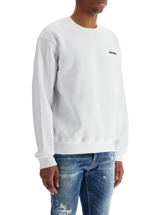 white crew neck sweatshirt in cotton with embroidered logo - DSQUARED2 - BALAAN 2