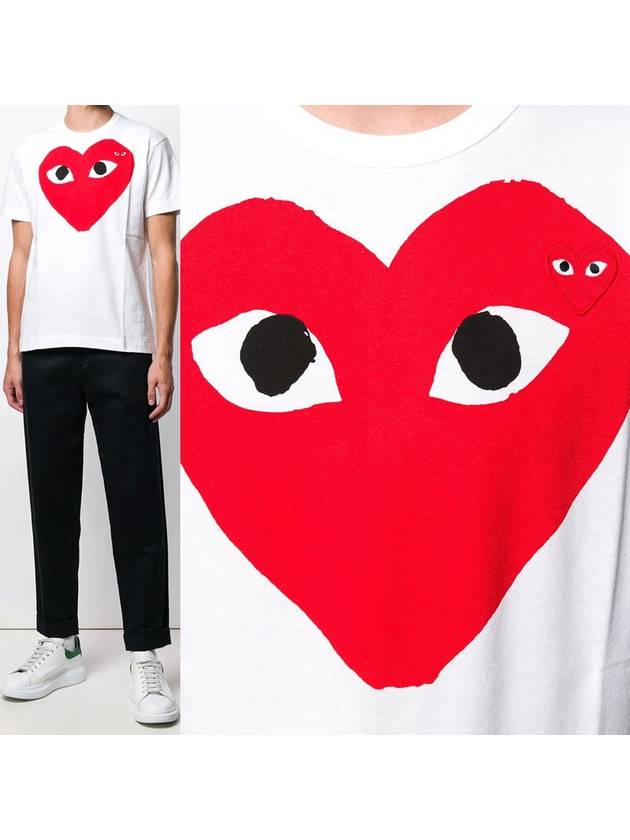 XL size white red big heart heart patch short sleeve AZT026 - COMME DES GARCONS - BALAAN 1