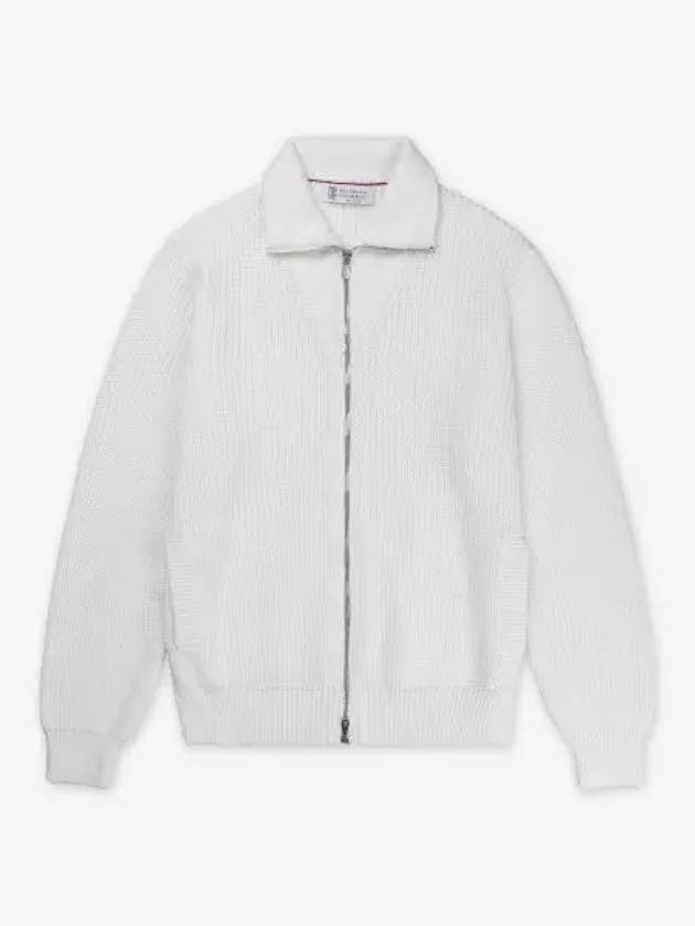 Ribbed Cotton Zip-Up Cardigan White - BRUNELLO CUCINELLI - BALAAN 2