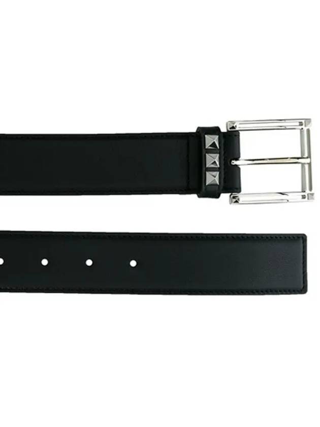 Men's Rockstud Leather Belt Black - VALENTINO - BALAAN.