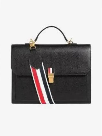 Pebble Grain Leather Tote Bag Black - THOM BROWNE - BALAAN 2