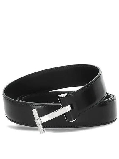 T Buckle Leather Belt Black - TOM FORD - BALAAN 2