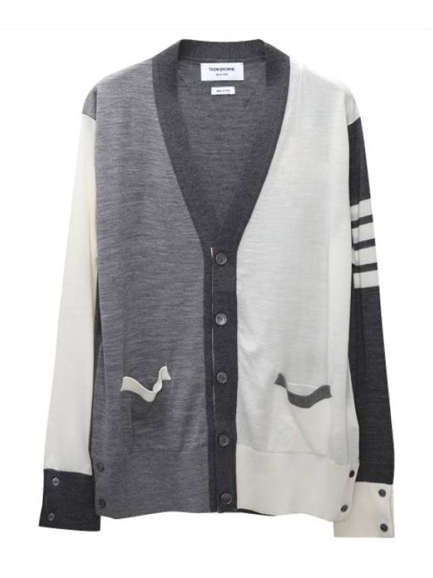 Men's Sustainable Classic Diagonal Wool Cardigan Tonal Grey - THOM BROWNE - BALAAN 2