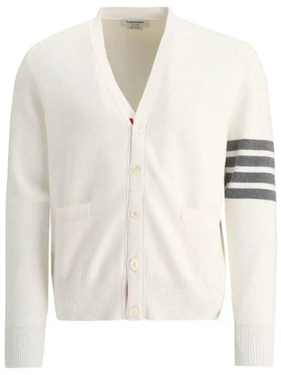 Milano Stitch 4 Bar Cardigan White - THOM BROWNE - BALAAN 2