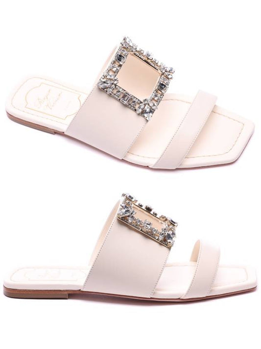 Broche Buckle Leather Flat Sandals White - ROGER VIVIER - BALAAN 2