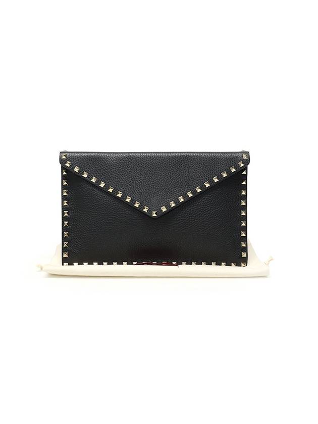 Women s Valentino 2W2P0P56VSH0NO Black Stampa Alce Calfskin Gold Rockstud Envelope Pouch Clutch gt Gangbuk used luxury goods - VALENTINO - BALAAN 3