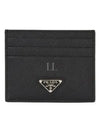 Saffiano Leather Triangle Logo Card Wallet Black Gold - PRADA - BALAAN 2