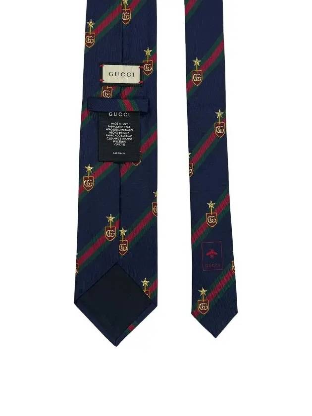 Men's Web Crest Silk Tie Navy - GUCCI - BALAAN 5