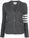 4-Bar V-Neck Cashmere Cardigan Grey - THOM BROWNE - BALAAN.